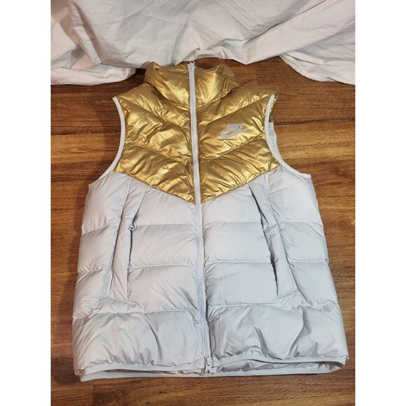 Nike Down Fill Men's Size Small Loose Fit Vest Gold Grey Full Zip  CQ0252-043 - Picture 1 of 7